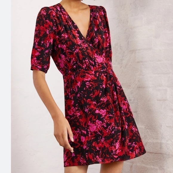 The Kooples Dresses & Skirts - The Kooples Firework Silk Faux Wrap Dress Red Black 4